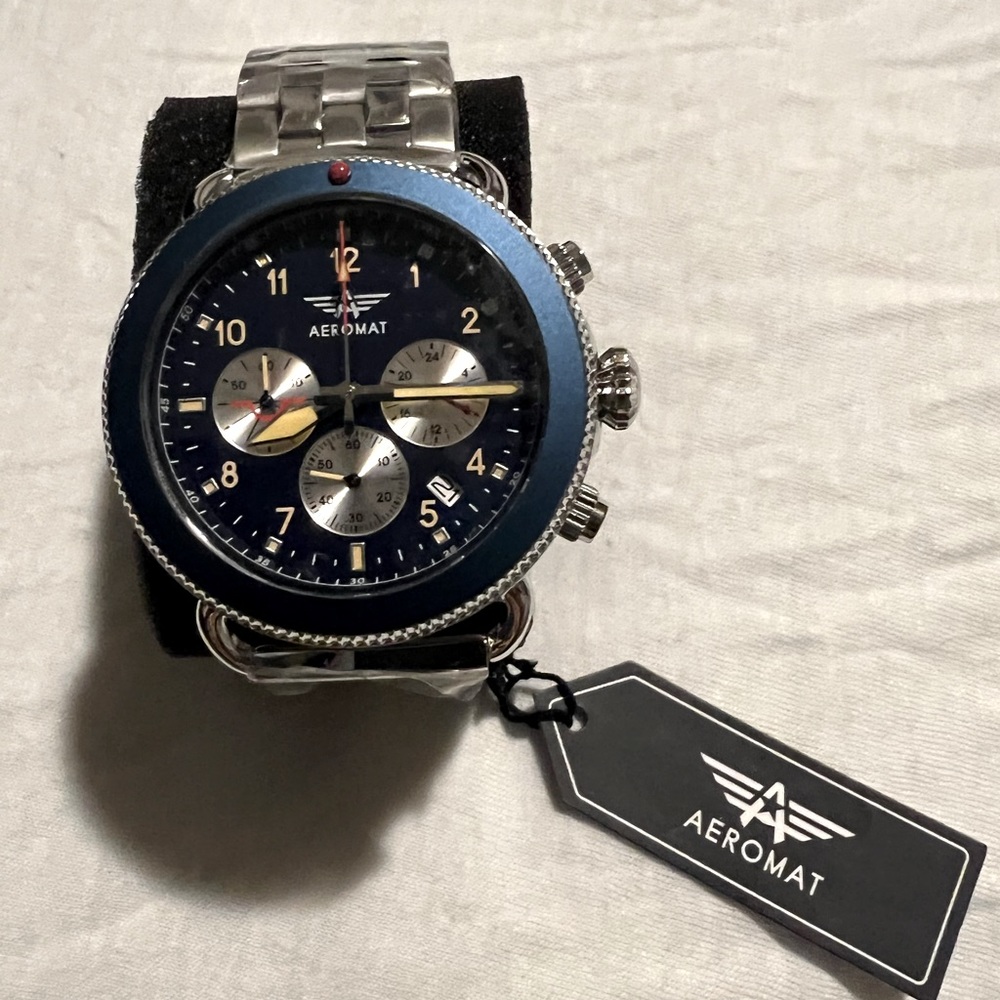 Aeromat Blue Steel Link Watch stainless steel NWT